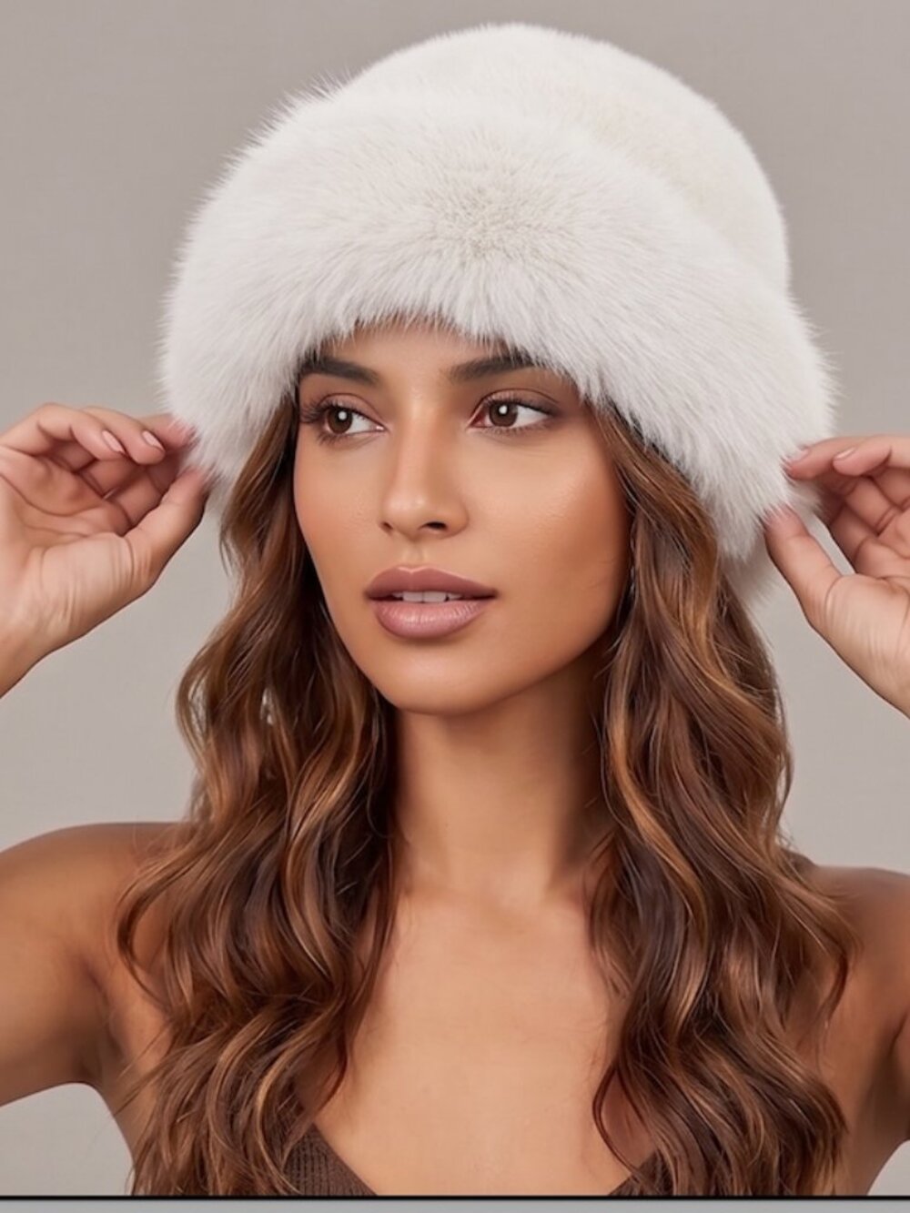 White Faux Fur Winter Bucket Hat